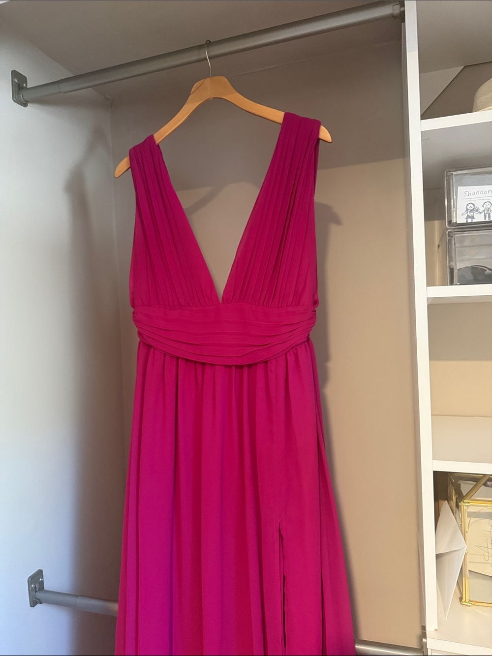Elegant Deep V Fuchsia Maxi Dress